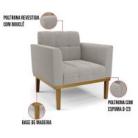Poltrona Sala Base Madeira Fixa Castanho Kit 2 Elisa Bouclê D03 - D'rossi Cor Cinza - 6