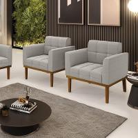 Poltrona Sala Base Madeira Fixa Castanho Kit 2 Elisa Bouclê D03 - D'rossi Cor Cinza - 7