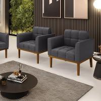 Poltrona Sala Base Madeira Fixa Castanho Kit 2 Elisa Bouclê D03 - D'rossi Cor Grafite - 7