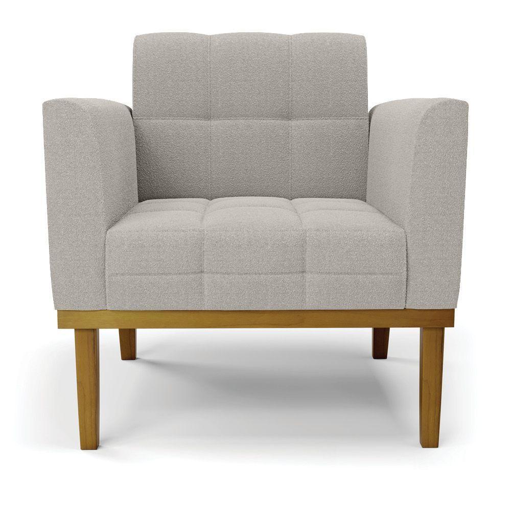 Poltrona Sala Base Madeira Fixa Castanho Kit 2 Elisa Bouclê Cinza D03 - D'rossi - 4