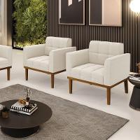 Poltrona Sala Base Madeira Fixa Castanho Kit 2 Elisa Bouclê D03 - D'rossi Cor Bege - 7