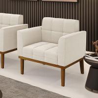 Poltrona Sala Base Madeira Fixa Castanho Elisa Bouclê Bege D03 - D'rossi - 6