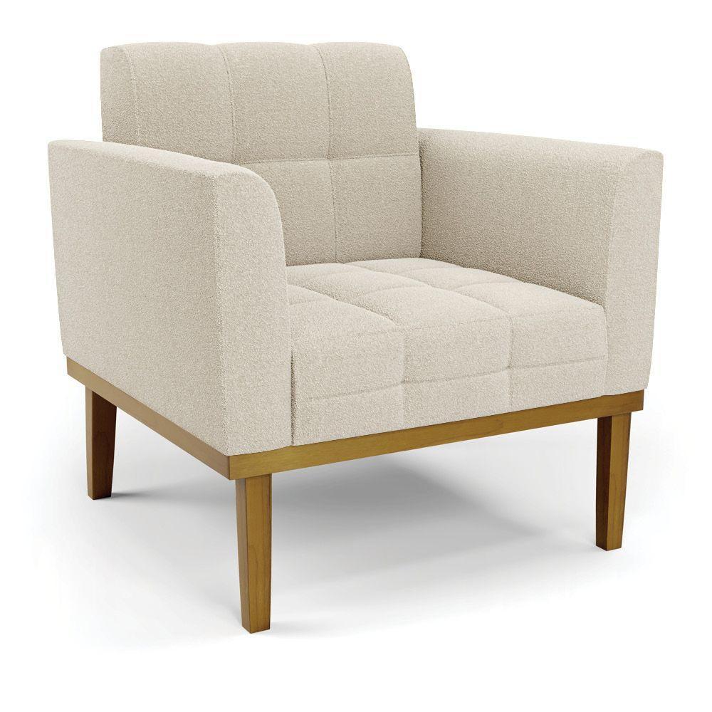 Poltrona Sala Base Madeira Fixa Castanho Kit 2 Elisa Bouclê Bege D03 - D'rossi - 3