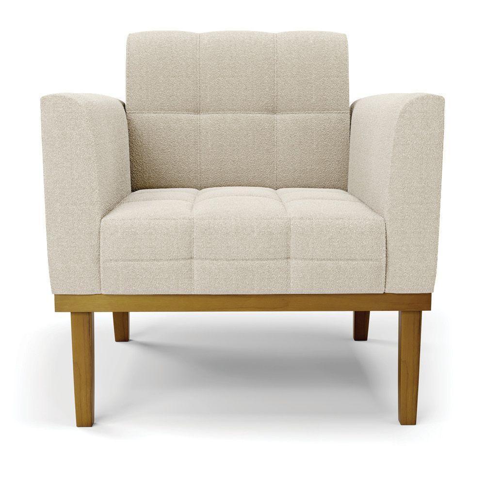 Poltrona Sala Base Madeira Fixa Castanho Kit 2 Elisa Bouclê Bege D03 - D'rossi - 4