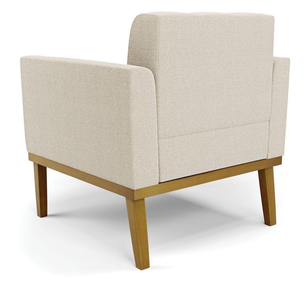 Poltrona Sala Base Madeira Fixa Castanho Kit 2 Elisa Bouclê Bege D03 - D'rossi - 5