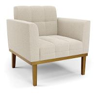 Poltrona Sala Base Madeira Fixa Castanho Kit 2 Elisa Bouclê Bege D03 - D'rossi - 3