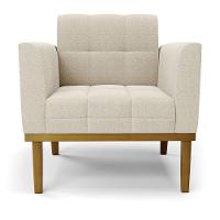 Poltrona Sala Base Madeira Fixa Castanho Kit 2 Elisa Bouclê Bege D03 - D'rossi