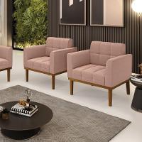 Poltrona Sala Base Madeira Fixa Castanho Kit 2 Elisa Bouclê Rosê D03 - D'rossi - 7