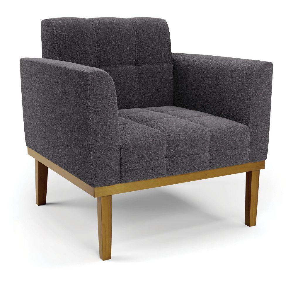 Poltrona Sala Base Madeira Fixa Castanho Elisa Bouclê D03 - D'rossi Cor Grafite - 1