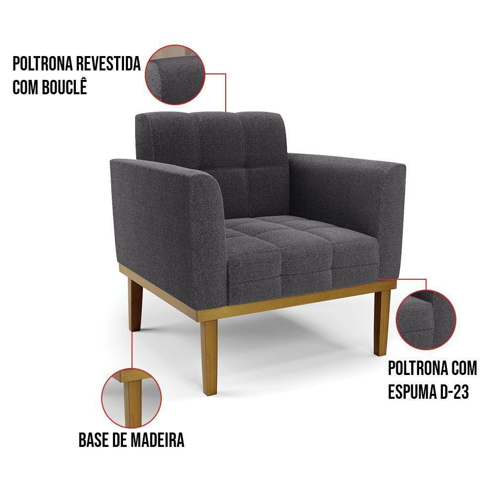 Poltrona Sala Base Madeira Fixa Castanho Elisa Bouclê D03 - D'rossi Cor Grafite - 5