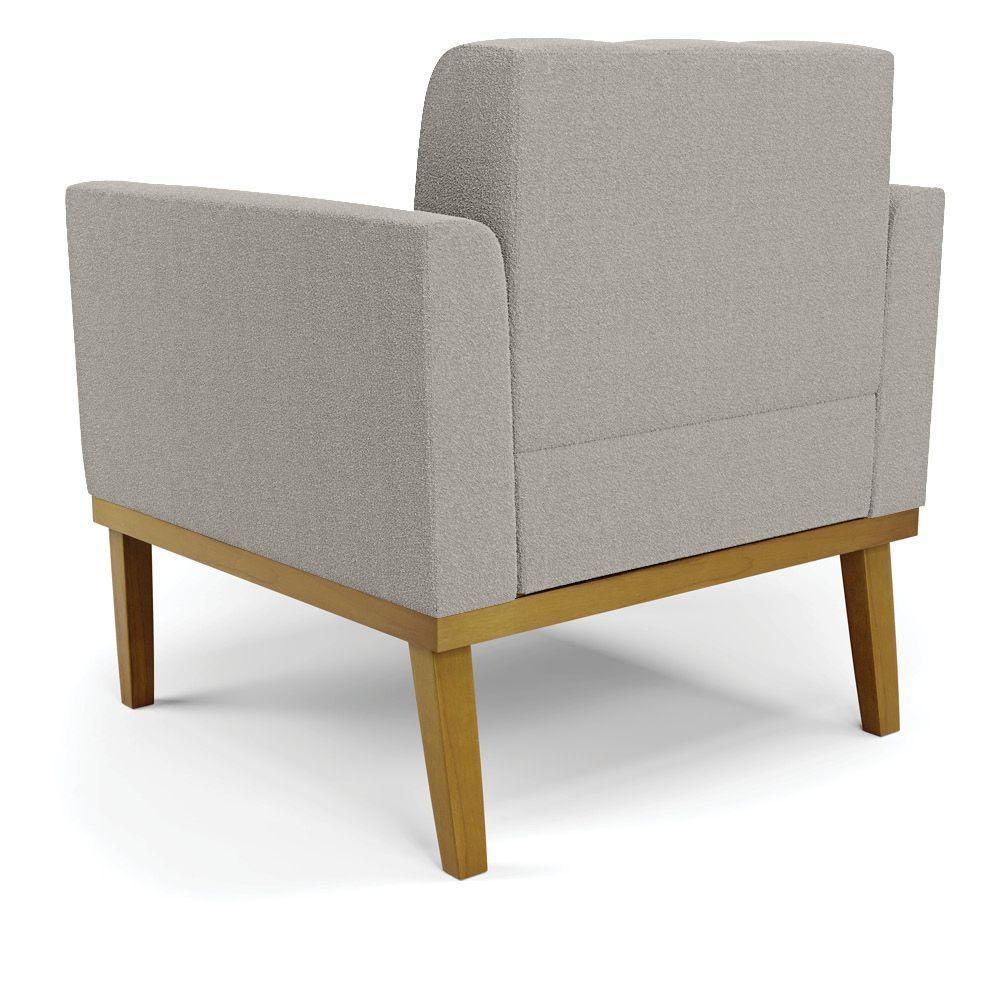 Poltrona Sala Base Madeira Fixa Castanho Elisa Bouclê D03 - D'rossi Cor Cinza - 4