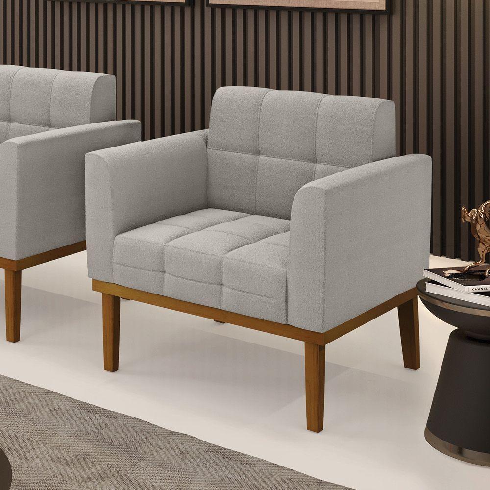 Poltrona Sala Base Madeira Fixa Castanho Elisa Bouclê D03 - D'rossi Cor Cinza - 6