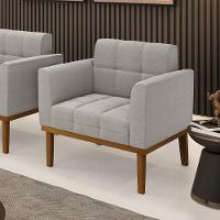 Poltrona Sala Base Madeira Fixa Castanho Elisa Bouclê D03 - D'rossi Cor Cinza - 6