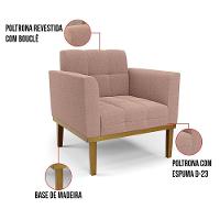 Poltrona Sala Base Madeira Fixa Castanho Kit 2 Elisa Bouclê D03 - D'rossi Cor Rose - 6