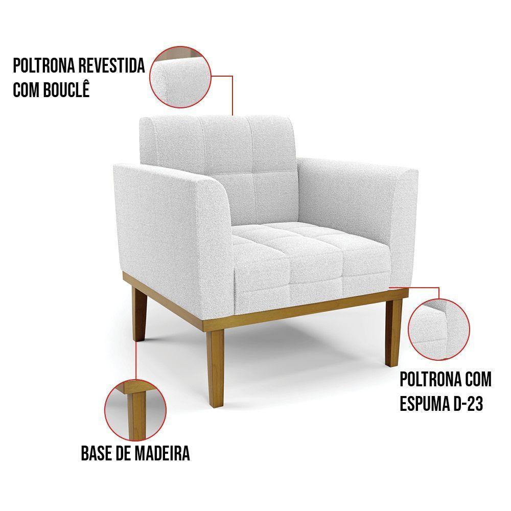 Poltrona Sala Base Madeira Fixa Castanho Elisa Bouclê D03 - D'rossi Cor Off White - 5