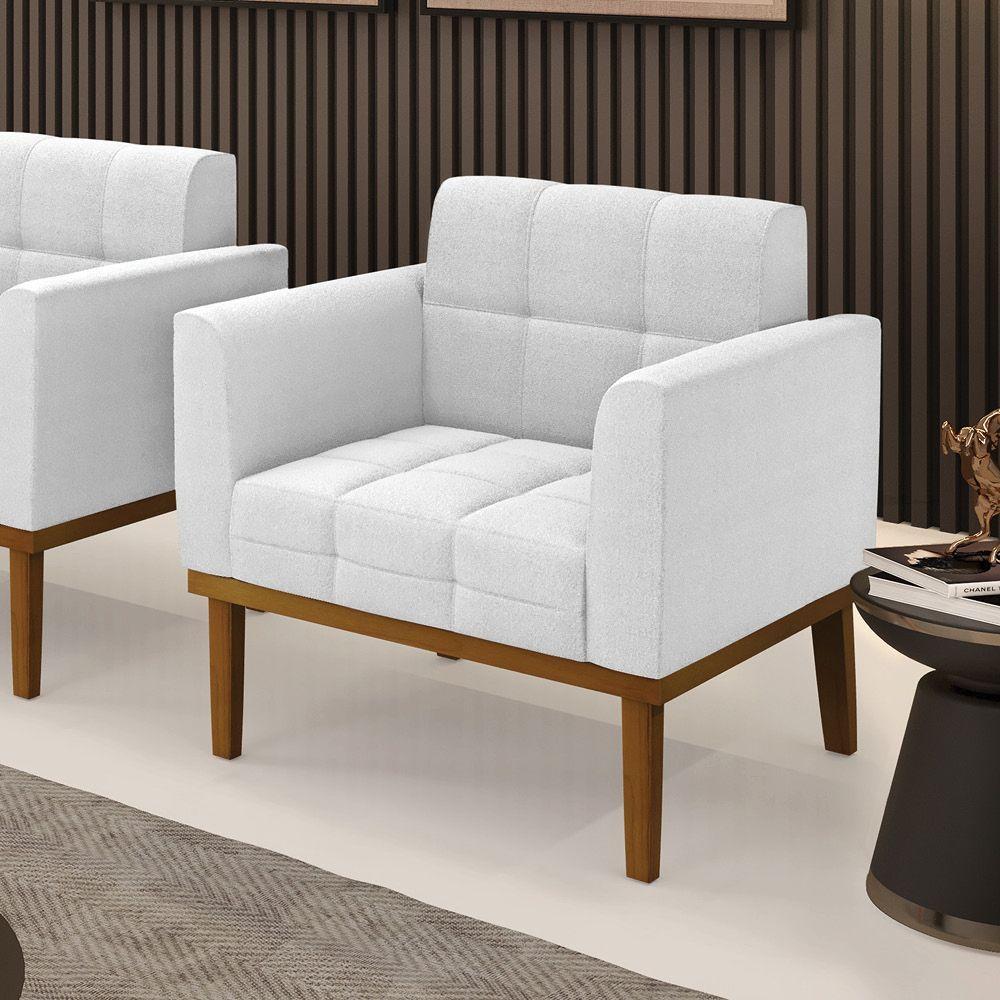 Poltrona Sala Base Madeira Fixa Castanho Elisa Bouclê D03 - D'rossi Cor Off White - 6