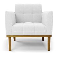 Poltrona Sala Base Madeira Fixa Castanho Elisa Bouclê D03 - D'rossi Cor Off White - 3