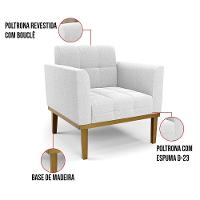 Poltrona Sala Base Madeira Fixa Castanho Elisa Bouclê D03 - D'rossi Cor Off White - 5