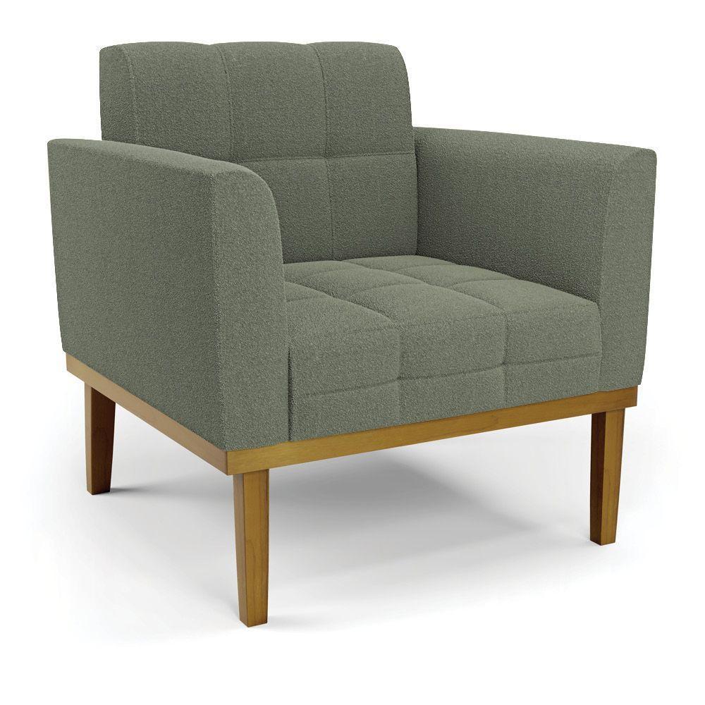 Poltrona Sala Base Madeira Fixa Castanho Elisa Bouclê D03 - D'rossi Cor Menta - 1