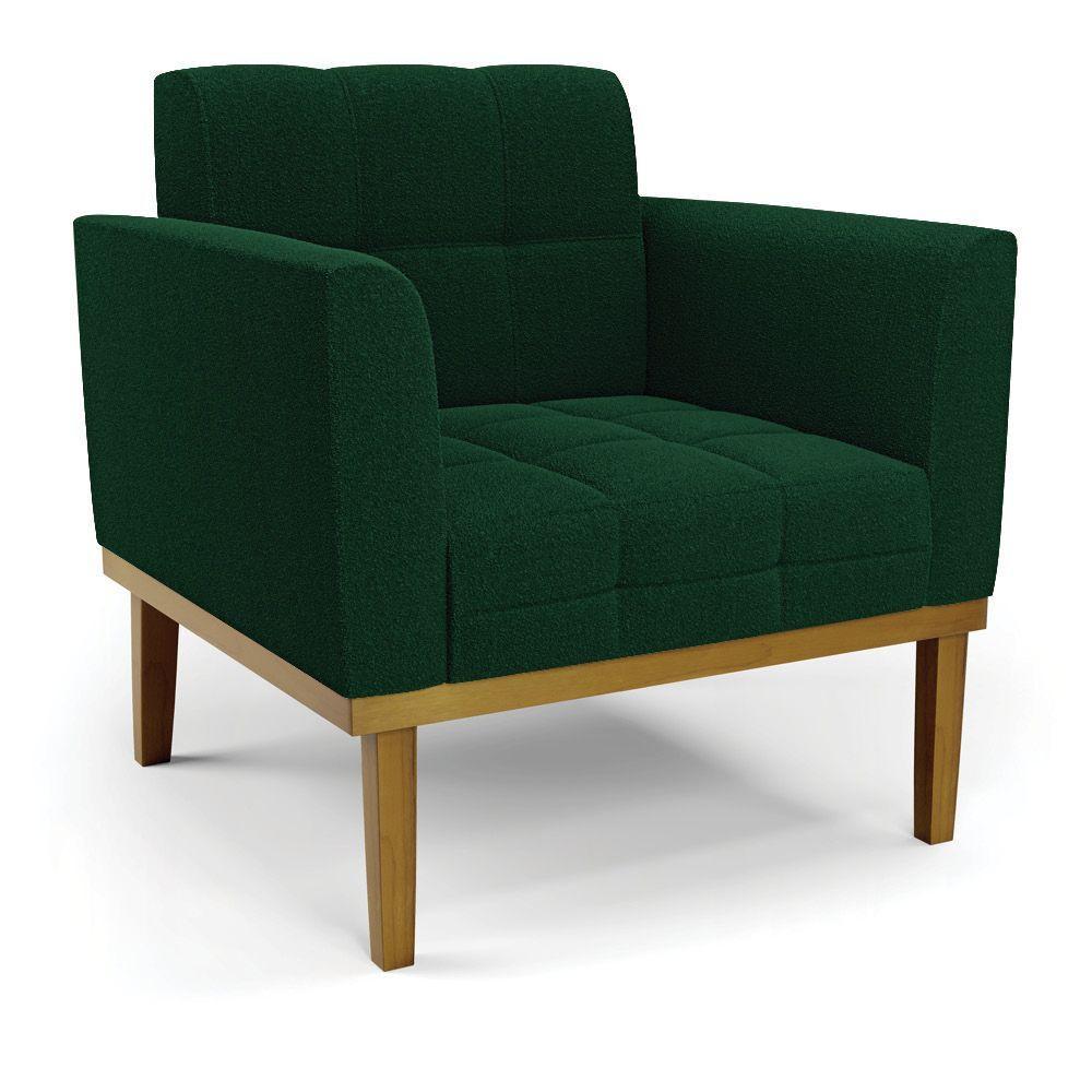 Poltrona Sala Base Madeira Fixa Castanho Kit 2 Elisa Bouclê D03 - D'rossi Cor Verde - 3