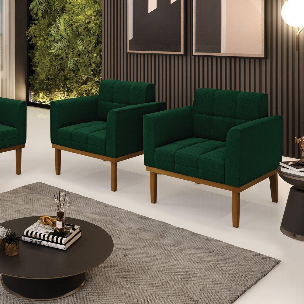 Poltrona Sala Base Madeira Fixa Castanho Kit 2 Elisa Bouclê D03 - D'rossi Cor Verde - 7