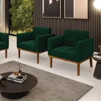 Poltrona Sala Base Madeira Fixa Castanho Kit 2 Elisa Bouclê D03 - D'rossi Cor Verde - 7