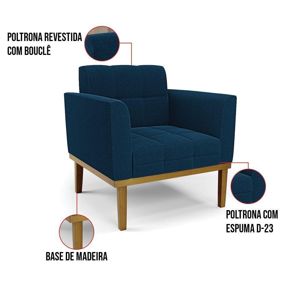 Poltrona Sala Base Madeira Fixa Castanho Kit 2 Elisa Bouclê D03 - D'rossi Cor Azul - 6