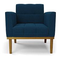 Poltrona Sala Base Madeira Fixa Castanho Kit 2 Elisa Bouclê D03 - D'rossi Cor Azul