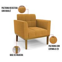 Poltrona Sala Base Madeira Fixa Castanho Kit 2 Elisa Bouclê D03 - D'rossi Cor Mostarda - 6