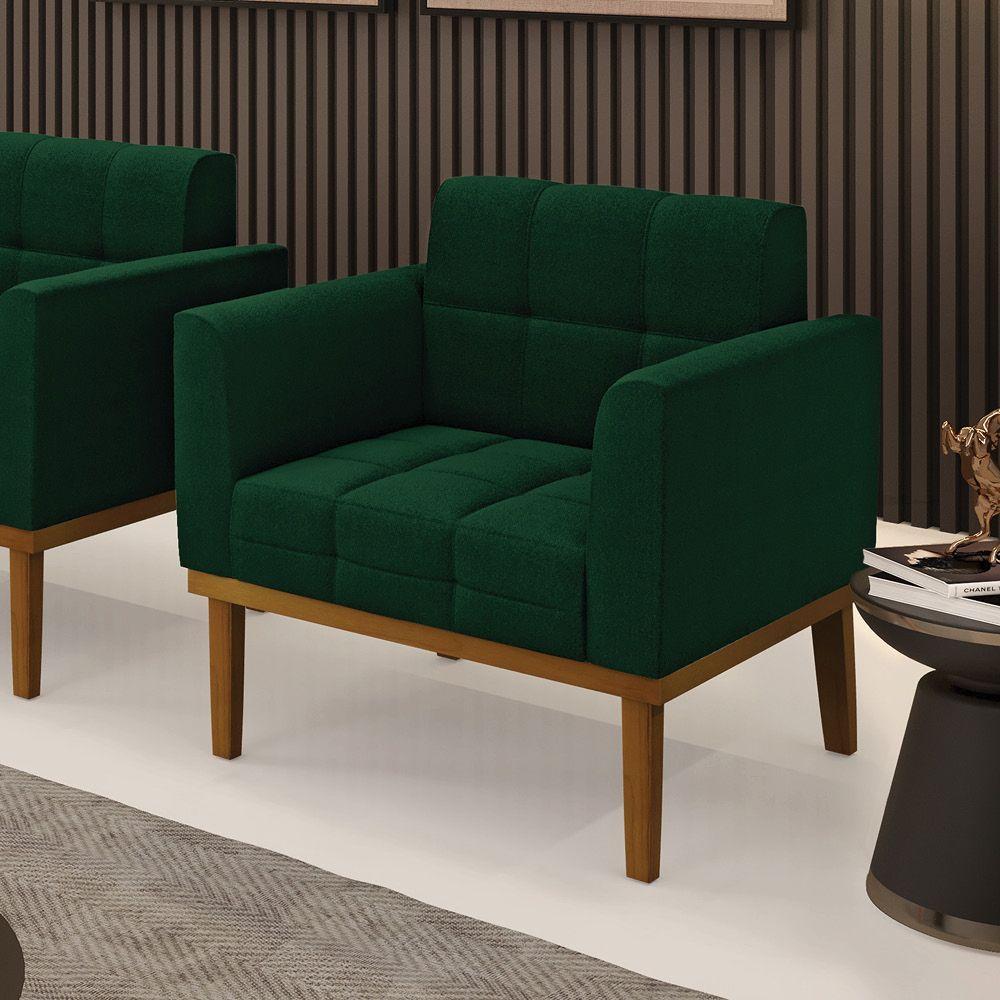 Poltrona Sala Base Madeira Fixa Castanho Elisa Bouclê Verde D03 - D'rossi - 6