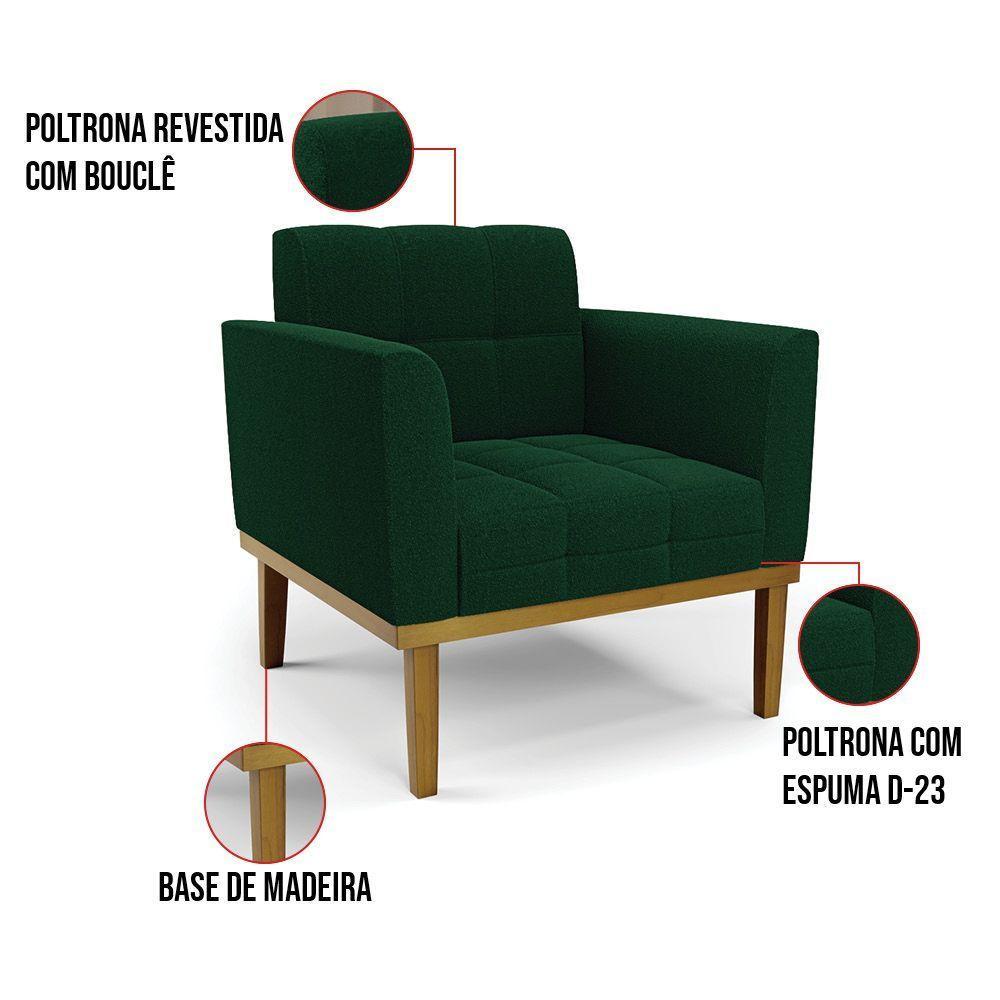 Poltrona Sala Base Madeira Fixa Castanho Kit 2 Elisa Bouclê Verde D03 - D'rossi - 6