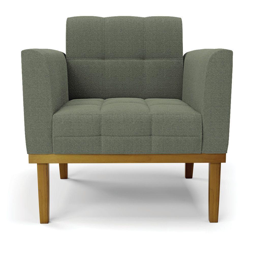 Poltrona Sala Base Madeira Fixa Castanho Kit 2 Elisa Bouclê Menta D03 - D'rossi - 4