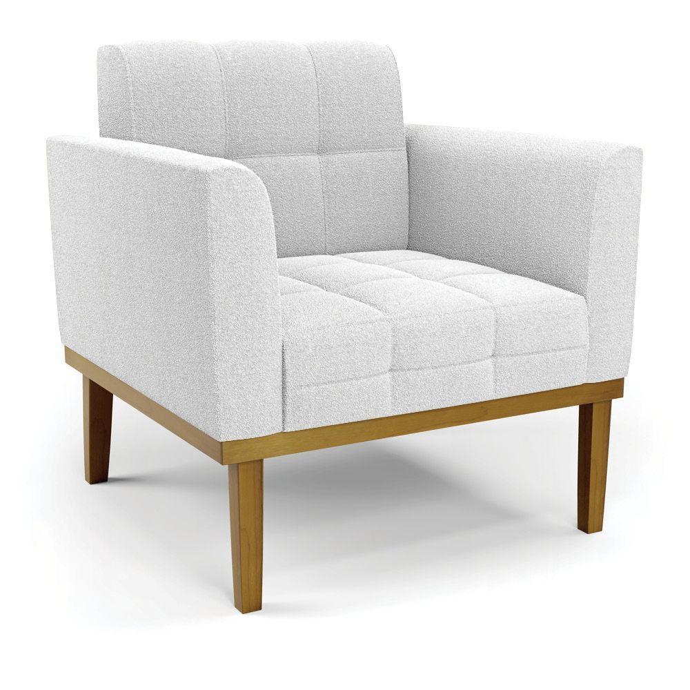 Poltrona Sala Base Madeira Fixa Castanho Elisa Bouclê Off White D03 - D'rossi - 1