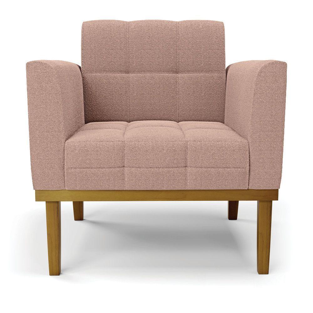 Poltrona Sala Base Madeira Fixa Castanho Elisa Bouclê Rosê D03 - D'rossi - 3
