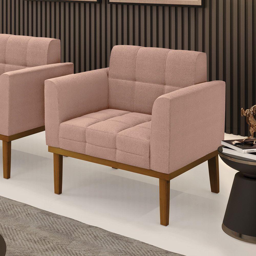 Poltrona Sala Base Madeira Fixa Castanho Elisa Bouclê Rosê D03 - D'rossi - 6