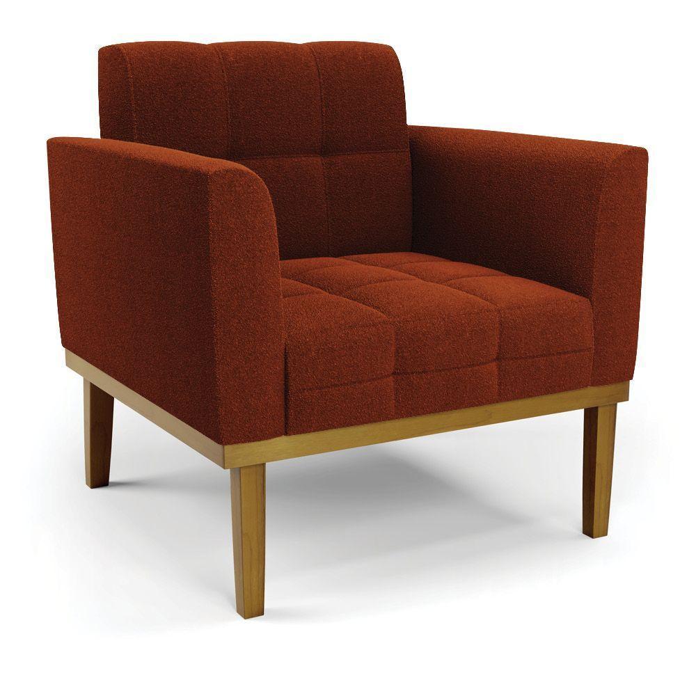 Poltrona Sala Base Madeira Fixa Castanho Elisa Bouclê D03 - D'rossi Cor Terra - 1