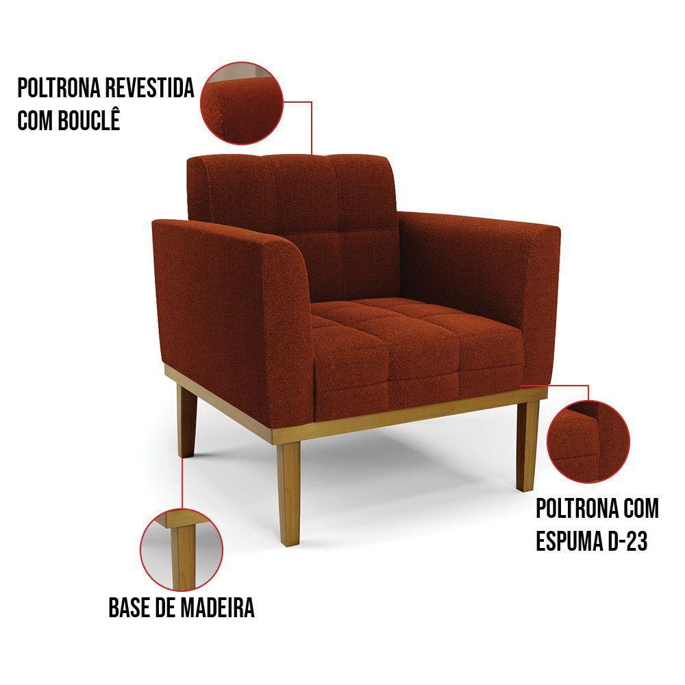 Poltrona Sala Base Madeira Fixa Castanho Elisa Bouclê D03 - D'rossi Cor Terra - 5