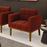 Poltrona Sala Base Madeira Fixa Castanho Elisa Bouclê D03 - D'rossi Cor Terra - 6