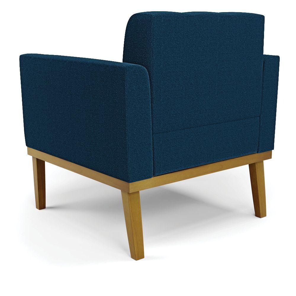 Poltrona Sala Base Madeira Fixa Castanho Elisa Bouclê Azul D03 - D'rossi - 4