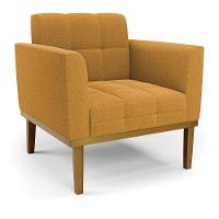 Poltrona Sala Base Madeira Fixa Castanho Elisa Bouclê Mostarda D03 - D'rossi - 1