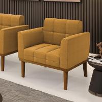 Poltrona Sala Base Madeira Fixa Castanho Elisa Bouclê Mostarda D03 - D'rossi - 6