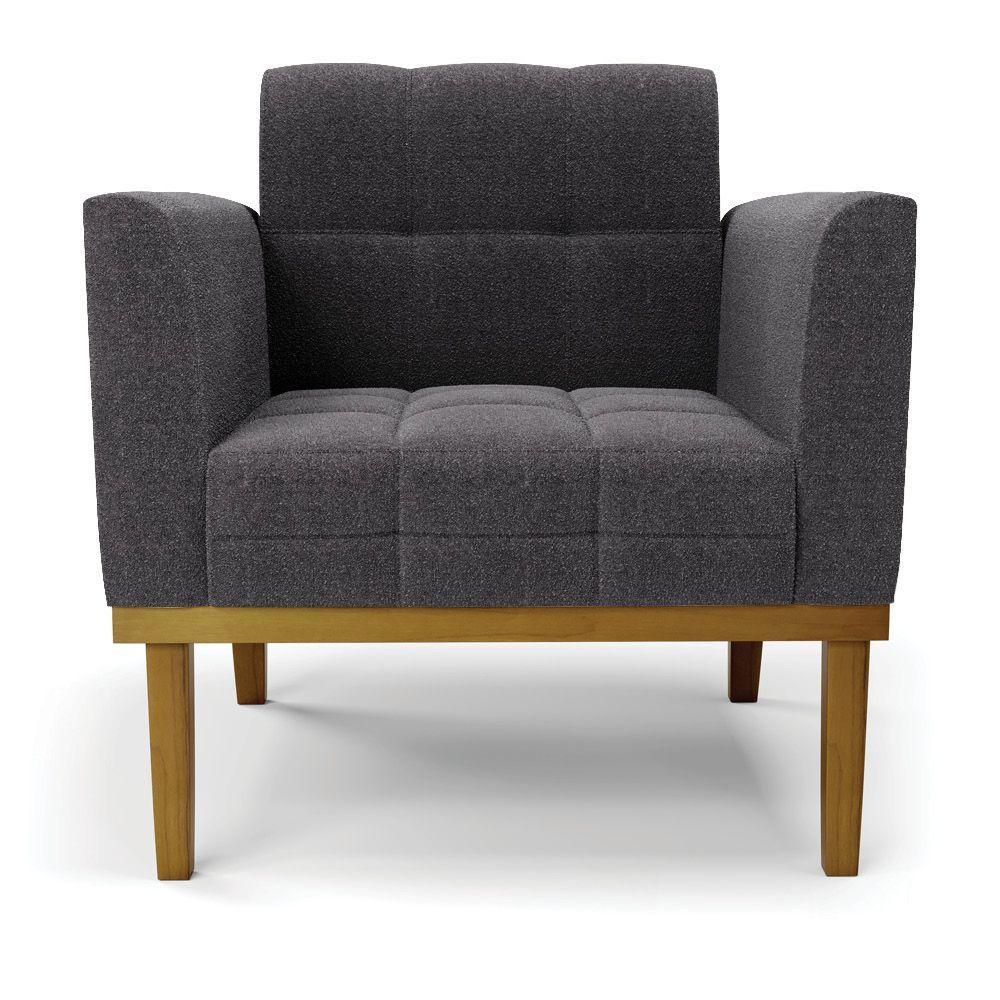 Poltrona Sala Base Madeira Fixa Castanho Elisa Bouclê Grafite D03 - D'rossi - 3