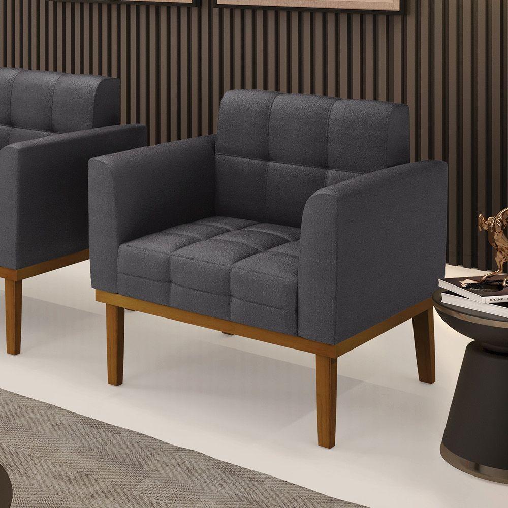 Poltrona Sala Base Madeira Fixa Castanho Elisa Bouclê Grafite D03 - D'rossi - 6