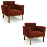 Poltrona Sala Base Madeira Fixa Castanho Kit 2 Elisa Bouclê Terra D03 - D'rossi - 1