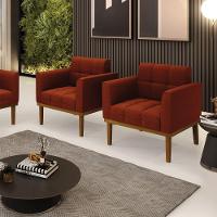 Poltrona Sala Base Madeira Fixa Castanho Kit 2 Elisa Bouclê Terra D03 - D'rossi - 7