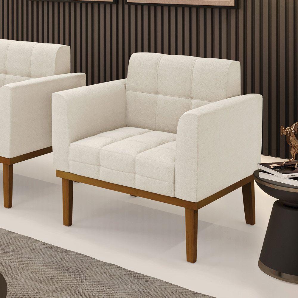 Poltrona Sala Base Madeira Fixa Castanho Elisa Bouclê D03 - D'rossi Cor Bege - 6