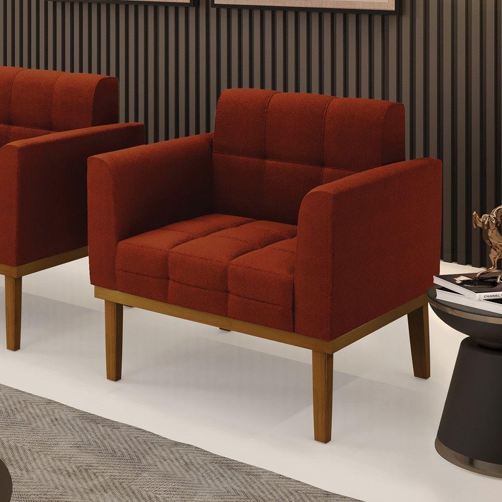 Poltrona Sala Base Madeira Fixa Castanho Elisa Bouclê Terra D03 - D'rossi - 6