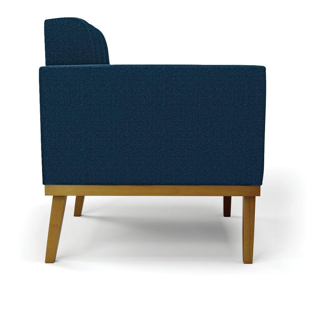 Poltrona Sala Base Madeira Fixa Castanho Kit 2 Elisa Bouclê Azul D03 - D'rossi - 2