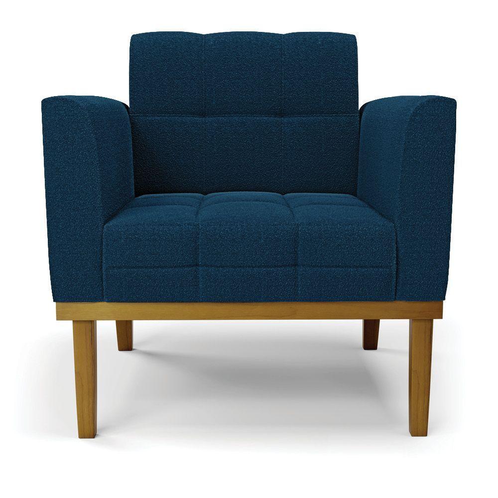 Poltrona Sala Base Madeira Fixa Castanho Kit 2 Elisa Bouclê Azul D03 - D'rossi - 4