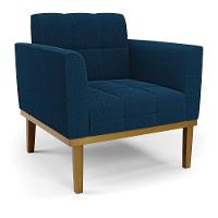 Poltrona Sala Base Madeira Fixa Castanho Kit 2 Elisa Bouclê Azul D03 - D'rossi - 3